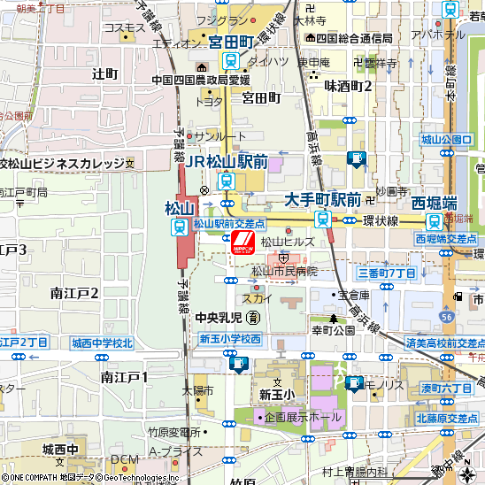 松山駅前付近の地図